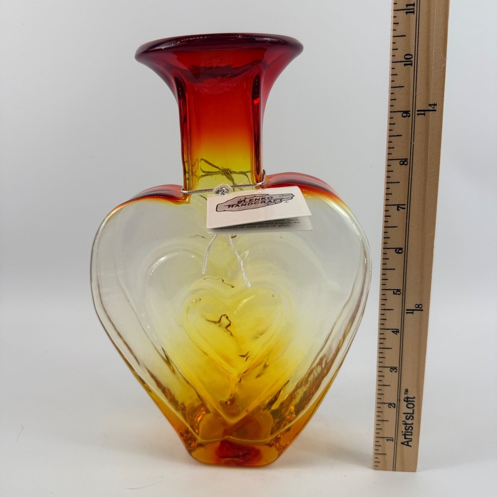 Blenko 3515 Heart Vase Tangerine Art Glass Signed Dated 2016 - Picture 12 of 13